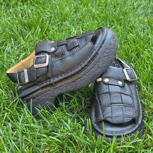 Vintage Candie's Black Leather Fisherman Platform Sandals Womens 8 Grunge Y2K